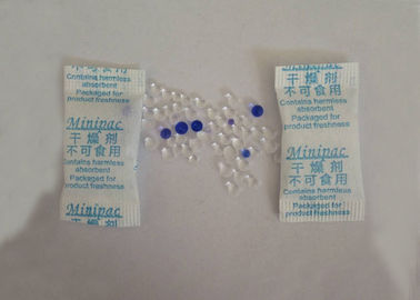 China High Activity Moisture Absorbing Packe , White / Blue Silicone Gel Packs supplier
